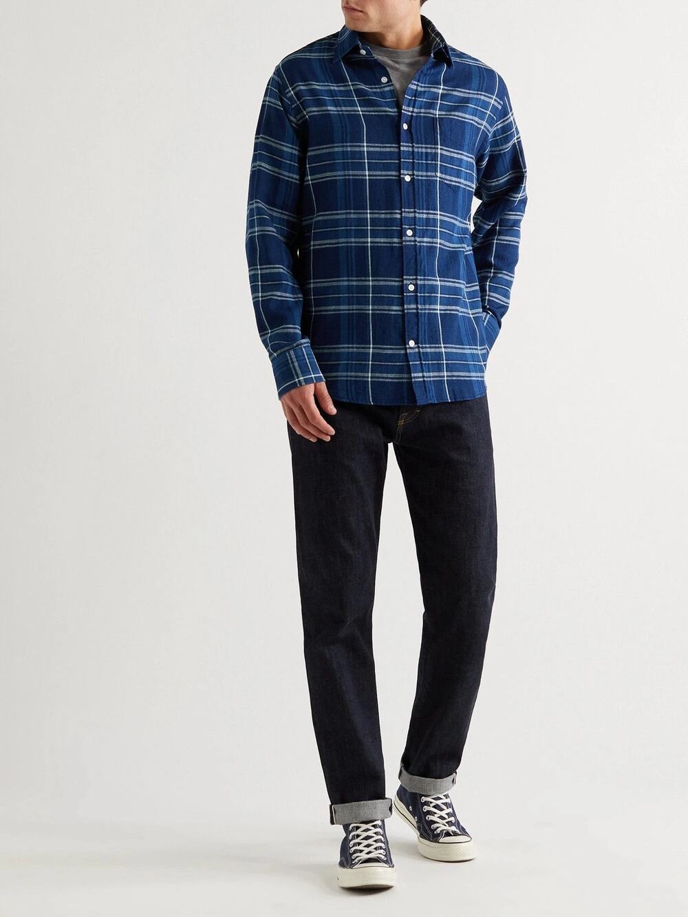 NN07 Errico Blue White Check Cotton Shirt Men's Est. Medium